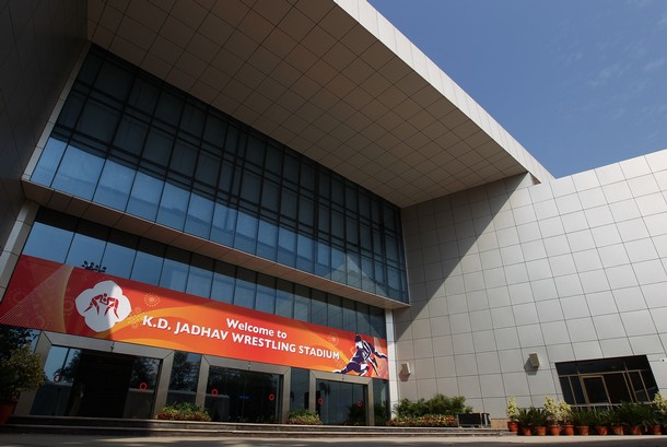 DELHI, INDIA - OCTOBER 01:  A view of the wrestling venue at the Indragandhi Sports Complex ahead of the Delhi 2010 Commonwealth Games on October 1, 2010 in Delhi, India.  (Photo by Julian Finney/Getty Images)